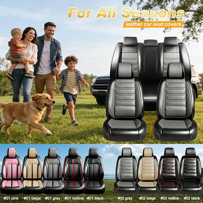 Fit Mazda 3 Car Seat Covers for Select Mazda 3 2010-2019 - Full Coverage Leather, Airbag Compatible, Waterproof & All Weather Seat Cushion Protector, Front Pair Black+Gray