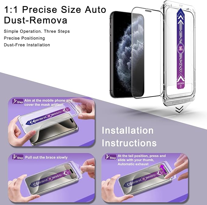 2 Pack Screen Protector for iPhone X/iPhone XS/iPhone 11 Pro, 9H Tempered Glass