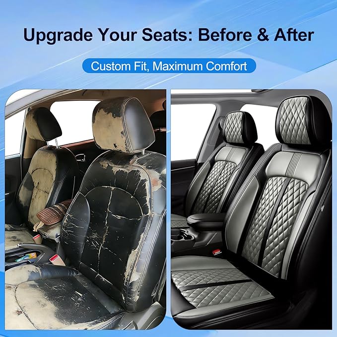 Fit CX-3 Car Seat Covers for Mazda CX3 2016-2024, Full Coverage Leather, Airbag Compatible & Scratch-Resistant, Waterproof All Weather Seat Protector, Full Set, Black+Gray