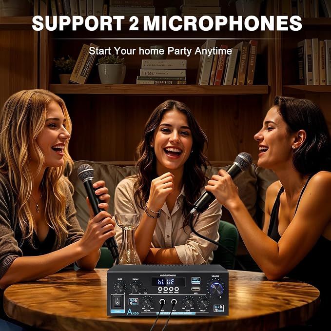 AK55 Bluetooth 5.0 Amplifier Home Audio, 2.0 Channel Max 450W Power Stereo