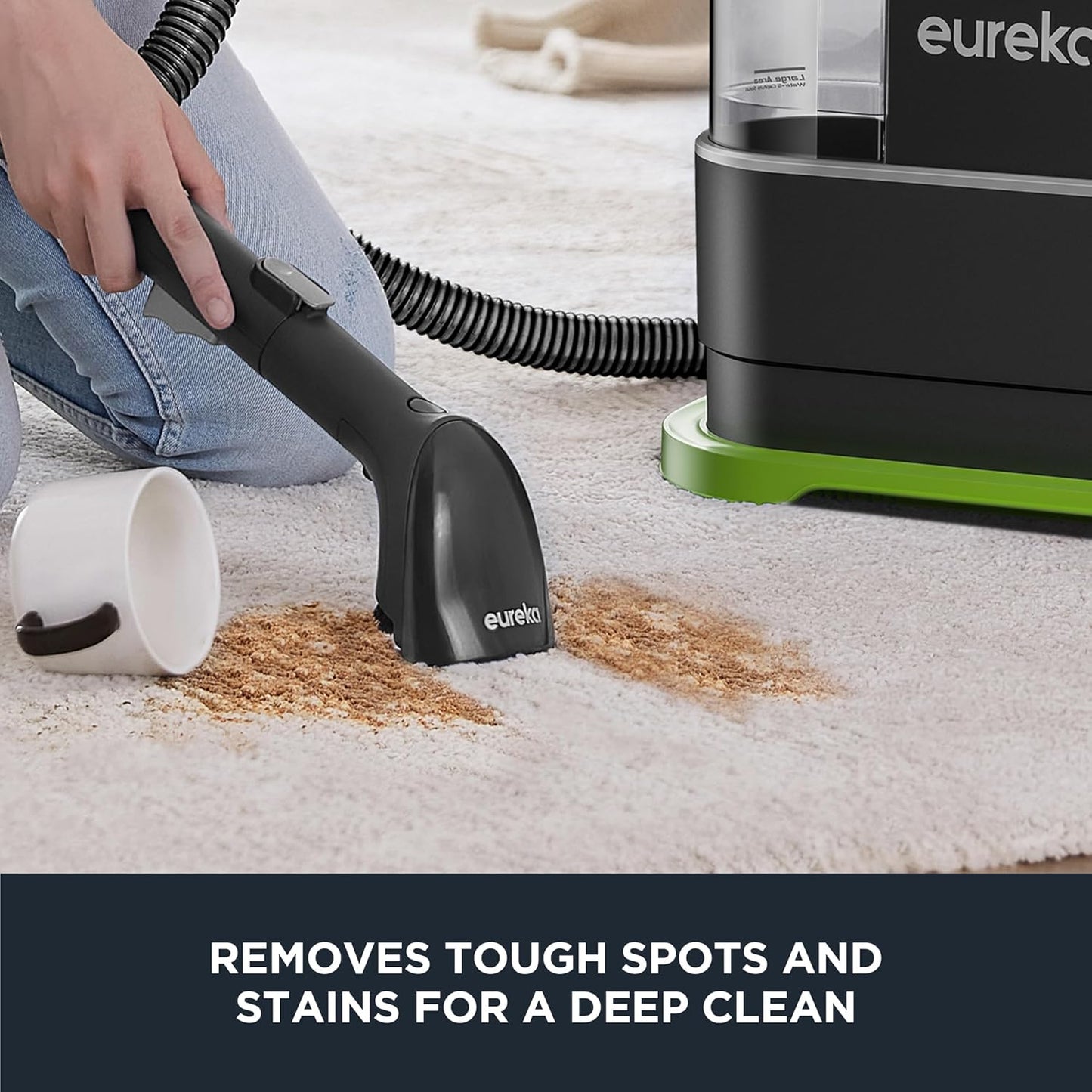 EUREKA Portable Carpet and Upholstery Cleaner, Spot Cleaner for Pets, Stain Remover for Carpet, Area Rugs, Upholstery, Coaches and Car, 50.7oz Large Water Tank, NEY101GR with Cleaning Formula, Green