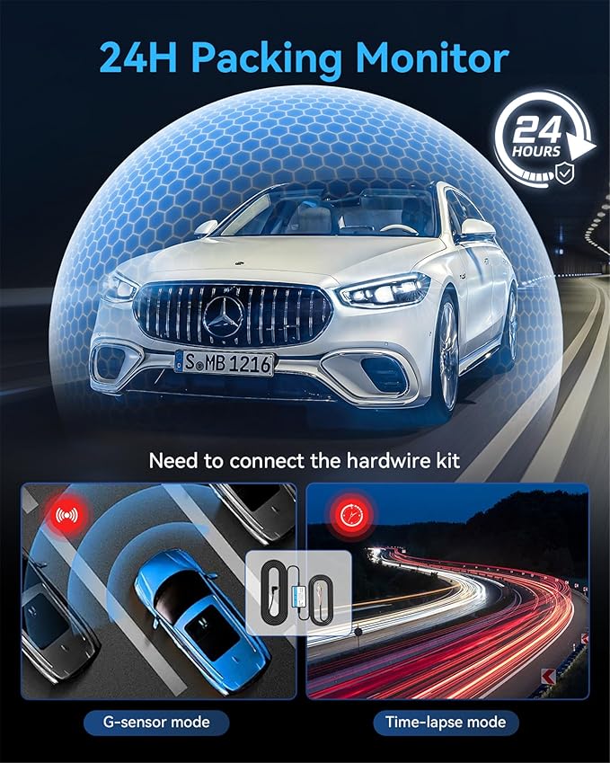 Dash Cam Front and Rear Inside 3 Channel, 4K Full UHD Dash Camera for Cars Built-in 32GB Card with IR Night Vision, 24 Hours Recording, Loop Recording, G-Sensor (Black)