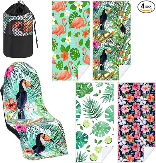 4 Pack Car Seat Towel Covers with Storage Bag 63 x 32 Inch Athletic Running Towel Seat Sweat Washable Non Slip Cover Gift for Car Outdoor Sport Activities (Tropical Summer Flower)
