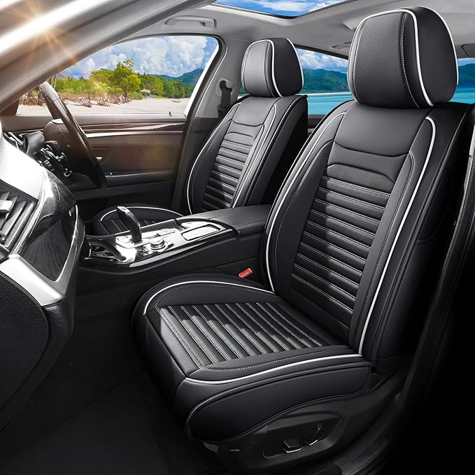 Car Seat Covers Full Set Fit for Toyota Camry 2001-2026, Premium Faux Leather Car Seat Protector, Breathable, Anti-Slip, Comfortable & Durable (Black&White,Full Set)