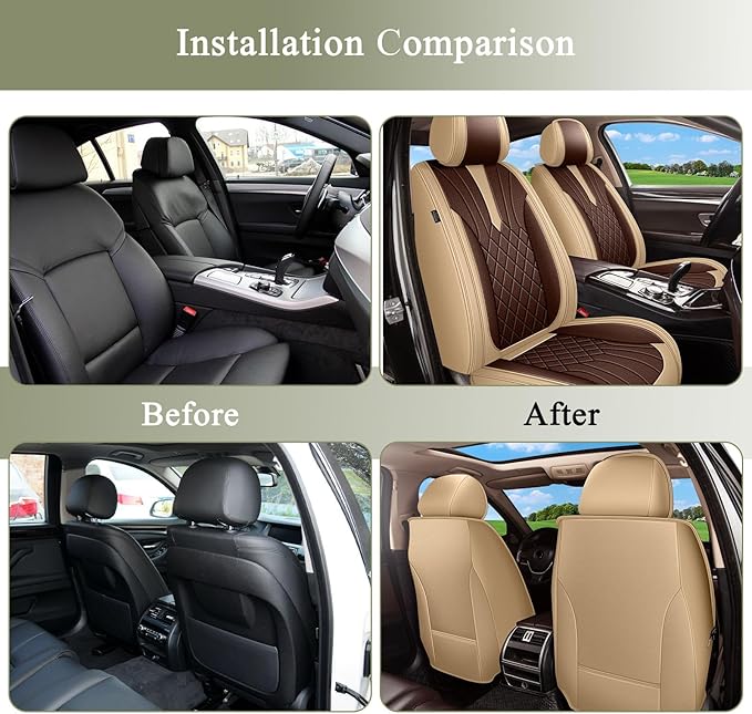 Breathable Car Seat Covers for Subaru Ascent 2019-2024 2025 2026, Front Seats, Perforated Leather, Seat Protector, Interior Trim for Subaru Ascent Accessories (Beige&Brown)