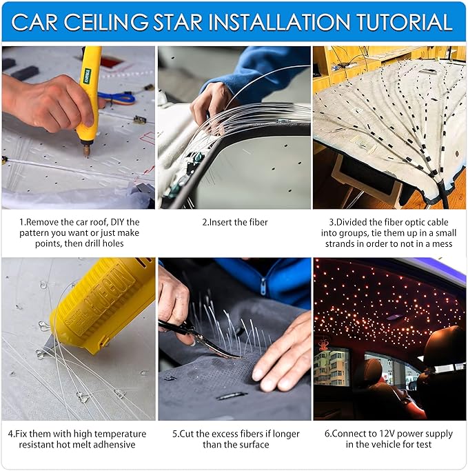 ATOKEE 10W Starlight Headliner Kit 200pcs 0.03in 6.5ft, Twinkle + Sound Activated Fiber Optic Car Star Roof Lights with APP/Remote Music Control