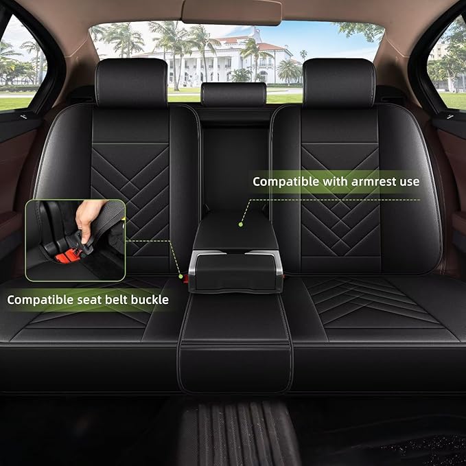 AOMSAZTO Car Seat Covers Fit for Jeep Renegade 2015-2024 2025 Full Set Premium Seat Covers Waterproof Leather Automotive Seat Cushion Protector Compatible with Airbag(5 Seats,Black)