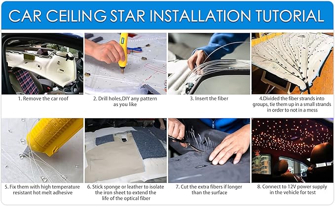ATOKEE 16W Starlight Headliner Kit 650pcs 0.03in 9.8ft, Twinkle Small Size Fiber Optic Car Star Roof Lights with Bluetooth APP/Remote Control