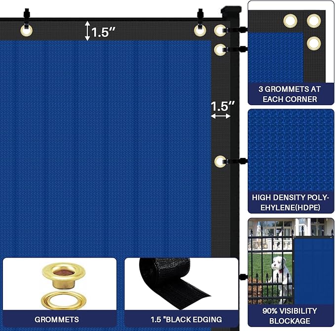 Windscreen4less Privacy Fence Screen Heavy Duty Windscreen Fencing Mesh Fabric Shade Net Cover with Brass Grommtes for Outdoor Wall Garden Yard Pool Deck, 8'x131' Blue