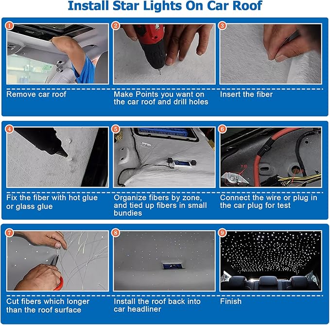 AMKI Upgraded 16W Starlight Headliner Kit Twinkle+Sound Activated 600pcs 0.03in 9.8ft Cable Fiber Optic Light APP/Remote Control for Car Home Star Ceiling Decoration