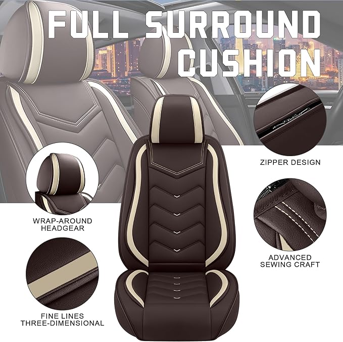 CTDS Car Seat Covers for Hyundai Kona 2018-2026, Stylish Sport Seat Cover, Premium Nappa Leather Car Seat Cover. Automobile Seat Covers Sets.(Standard 2 Seats/Coffee Color)