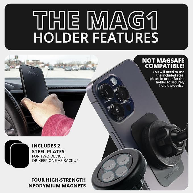 Tackform Link Vent Phone Mount Compatible with 2016-2023 Toyota Tacoma and 2014-2021 Toyota Tundra | Aluminum | Zero Slip | Universal Magnetic Phone Holder | 2" Arm | Green | (NOT MAGSAFE Compatible)