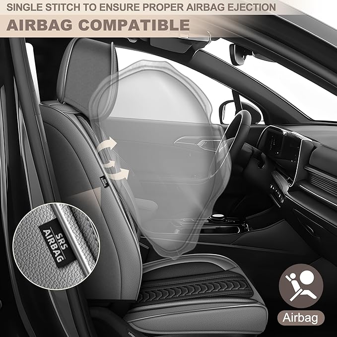 TTX LIGHTING for Honda Pilot 2005-2016 Seat Covers: Waterproof Leather Seat Protector with Airbag Compatible (2 Front Seats,Black&Gray)