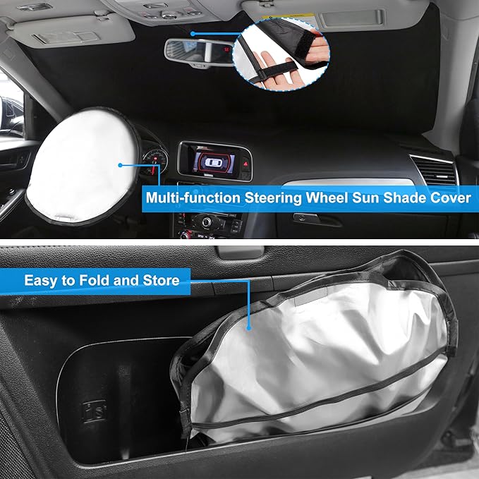 Windshield Sun Shade Custom Fit for 2019-2024 2025 2026 Volvo XC40 Accessories Foldable Sunshade Sun Blocker Protect Car from Sun Rays & Heat Damage Keep Car Cooler