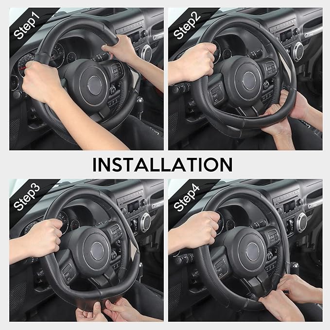 SEG Direct Car Steering Wheel Cover Large Size for F150 F250 F350 Ram 4Runner Tacoma Tundra Range Rover with 15 1/2 inches-16 inches Outer Diameter, Black Microfiber Leather