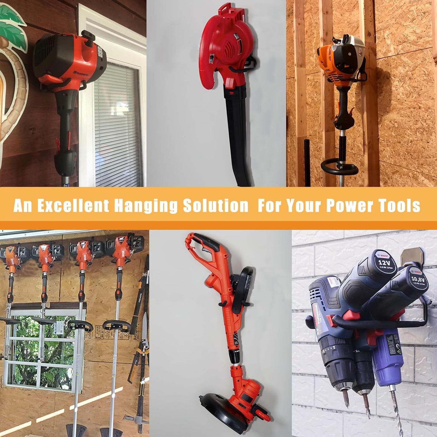 Weedeater Hanger - String Trimmer Hanger, Wall Mounted Power Tool Holder, Utility Hooks for Garage Tool Organizers and Storage (Black-1 P)