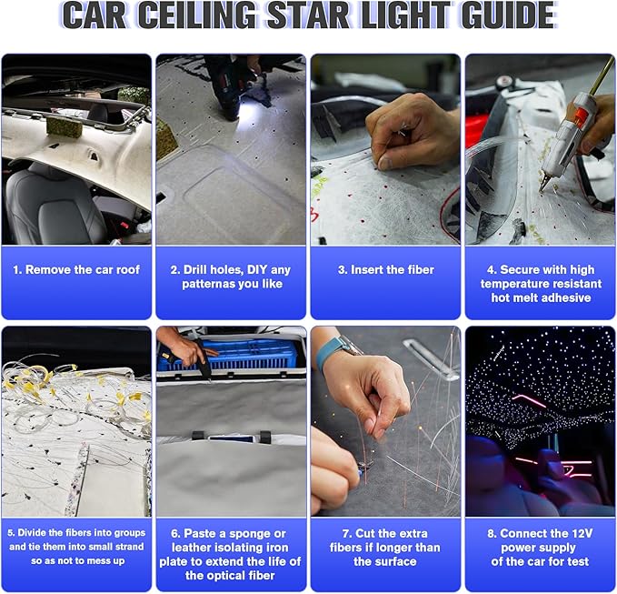 32W Twinkle Starlight Headliner Kit, 1000pcs*0.03in*13.1ft LED Fiber Optic Lights Kit, Star Ceiling Light+10 Crystals+Adapter+Car Use Plug for Car Roof/Home with APP/Remote/Music Mode