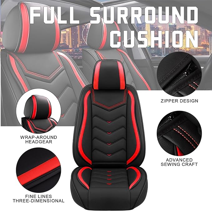 CTDS Car Seat Covers for Chevy Trax 2015-2026, Stylish Sport Seat Cover, Premium Nappa Leather Car Seat Cover. Automobile Seat Covers Sets.(Standard 5 Seats/Black Red)