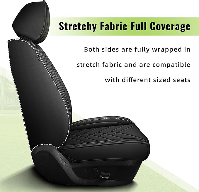 AOMSAZTO Car Seat Covers Fit for Jeep Wrangler 2003-2017 Premium Front Seat Covers Waterproof Leather Automotive Seat Covers Compatible with Airbag (2 Seats,Black)