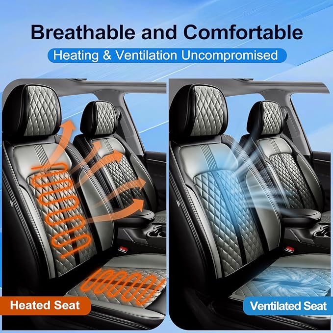 Fit CX-3 Car Seat Covers for Mazda CX3 2016-2024, Full Coverage Leather, Airbag Compatible & Scratch-Resistant, Waterproof All Weather Seat Protector, Front Pair Black+Gray