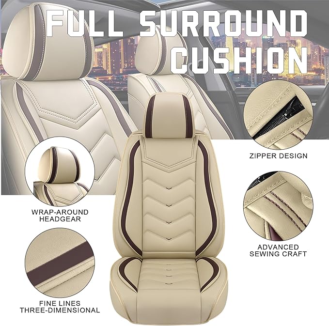 CTDS Car Seat Covers for Chevy Malibu 2000-2026, Stylish Sport Seat Cover, Premium Nappa Leather Car Seat Cover. Automobile Seat Covers Sets.(Standard 2 Seats/Beige)