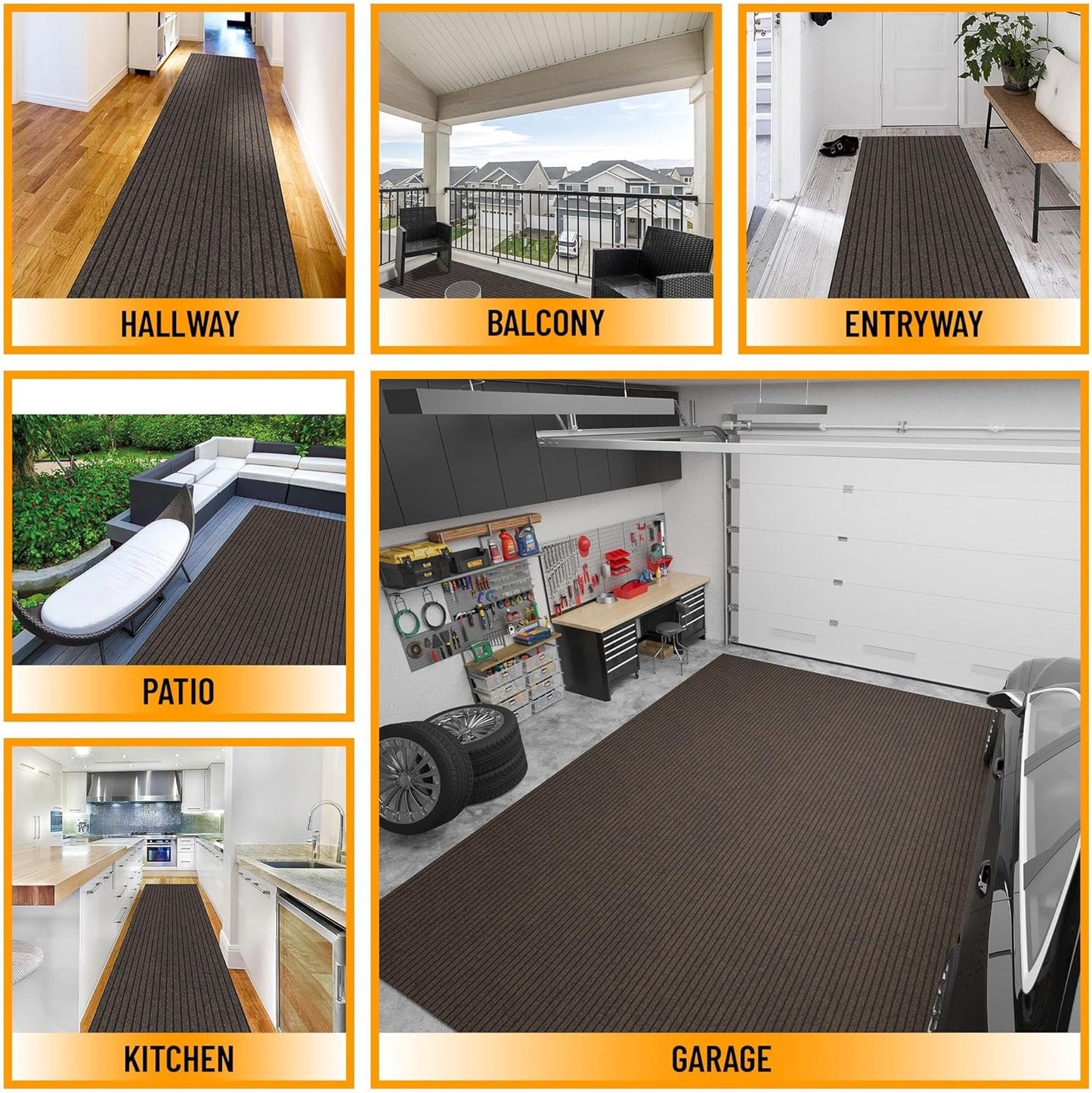 Ottomanson 2'7" x 32' Hallway Runner with Scraper Pile - Extra Durable Non-Slip Rug Mat for Indoor & Outdoor Use - Ideal for Kitchen, Entryway & Garage - High-Traffic Carpet, Brown