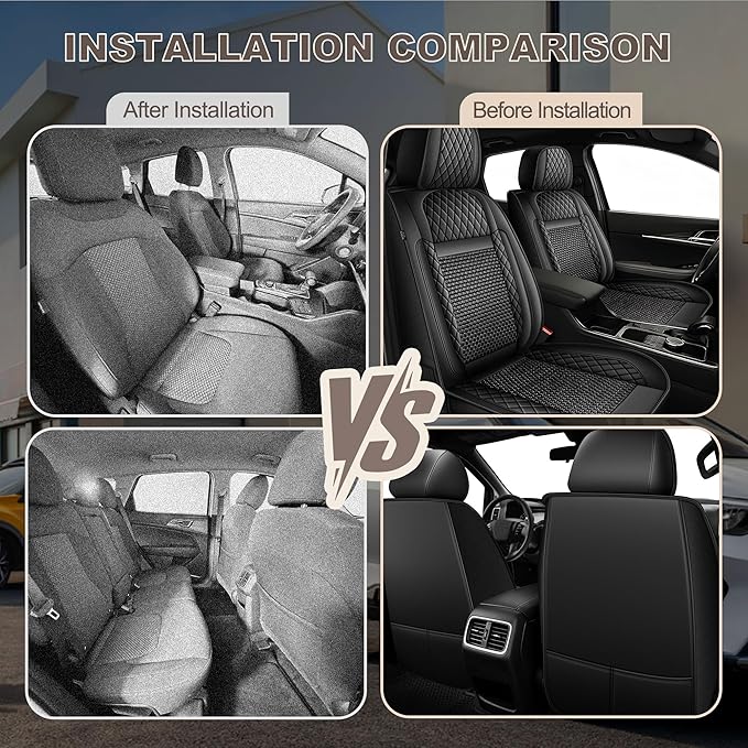 TTX LIGHTING for Nissan Sentra 2008-2026 Car Seat Covers, Breathable Ice Silk & Leather Seat Protector, Cool & Anti-Sweat for Long Driving, Airbag Compatible, 2 Front Seats (Black)