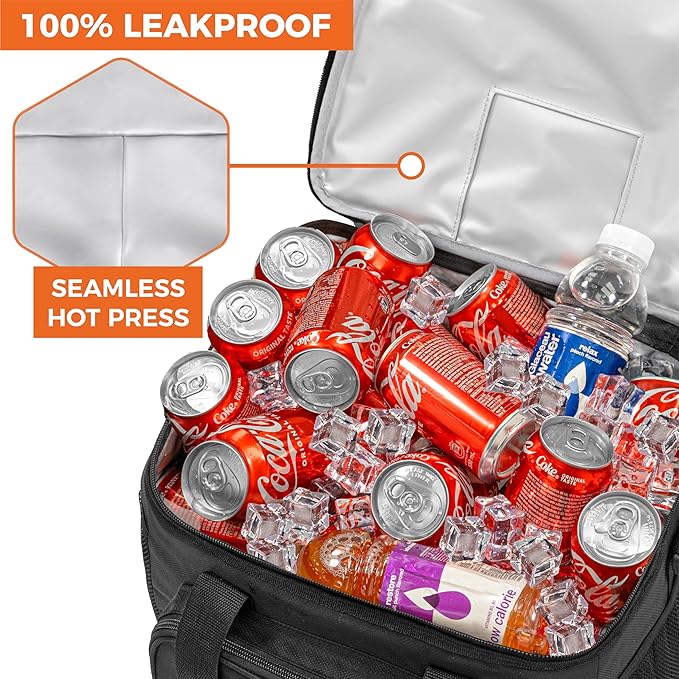 OPUX Soft Cooler Bag, Insulated Collapsible Lunch Cooler Tote for Men Work Camping Beach Travel, Portable Soft Sided Leakproof Waterproof Large Lunch Bag Box with Shoulder Strap 40 Cans, Black