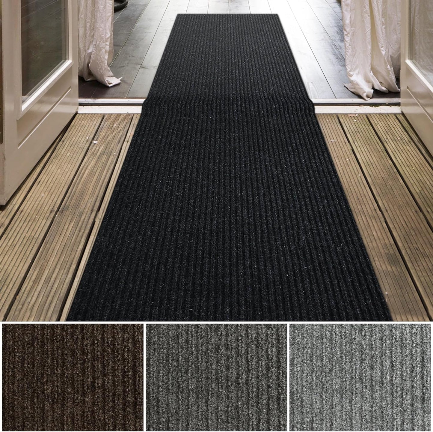 iCustomRug Spartan Weather Warrior Duty Indoor/Outdoor Utility Ribbed in 3ft,4ft,6ft Widths 70 Custom Sizes with Natural Non-Slip Rubber Backing 4'X32' in Black
