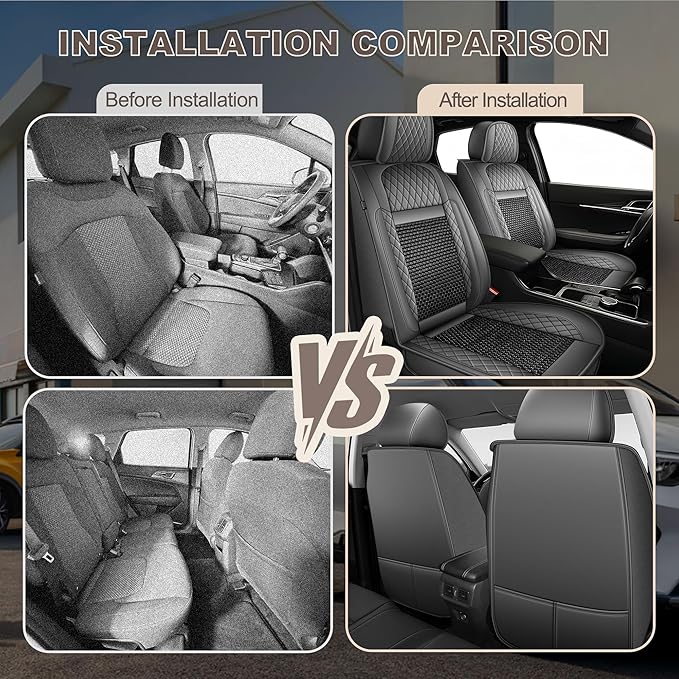 TTX LIGHTING for Dodge Challenger 2008-2025 Car Seat Covers, Breathable Ice Silk & Leather Seat Protector, Cool & Anti-Sweat for Long Driving, Airbag Compatible, 2 Front Seats (Black&Gray)