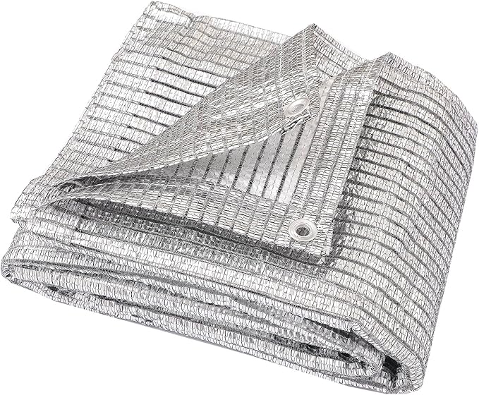 65% Aluminum Foil Shade Cloth with Grommets,13ft x 13ft, Mesh Sun Block Fabric Cover, Canopy, Privacy Screen for Outdoor Patio, Garden, Backyard, Silver