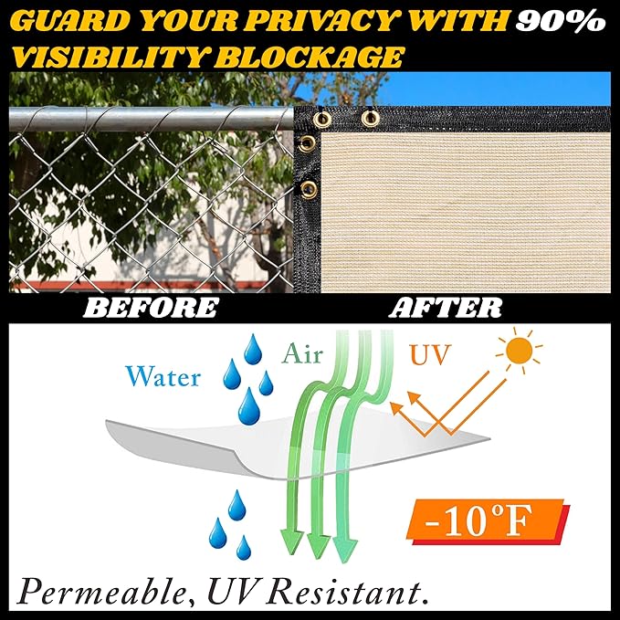 Royal Shade Custom Size 6' x 39' Beige Fence Privacy Screen Windscreen Cover Netting Mesh Fabric Cloth - Cable Zip Ties Included (We Make Custom Size)