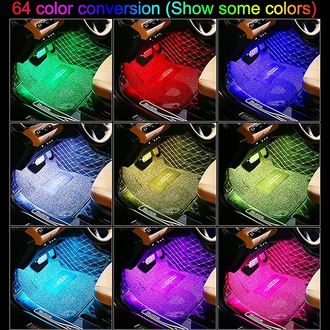 RGB Car Footwell Ambient Lighting Kit USB 16.7 Millions Colors Sound Active Music Sync APP Control Car Interior Multicolored Footwell Atmosphere Light