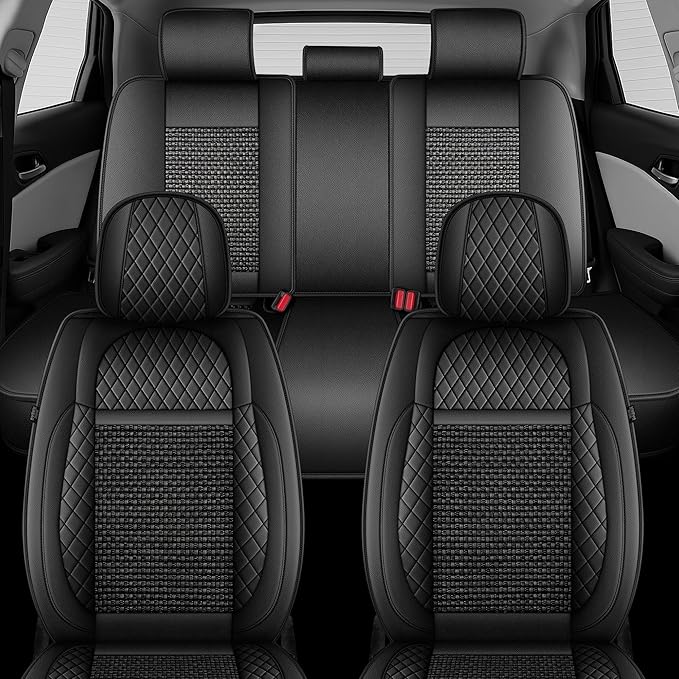 TTX LIGHTING for Nissan Juke S/SV/SL 2011-2017 Car Seat Covers, Breathable Ice Silk & Leather Seat Protector, Cool & Anti-Sweat for Long Driving, Airbag Compatible, 5 Seats Full Set (Black)