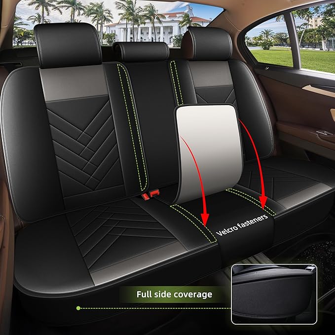 AOMSAZTO Car Seat Covers Full Set Fit for Nissan Rogue 2010-2025 2026 Waterproof Faux Leather Car Seat Cushions Automotive 5 Seat Covers Set（Black&Grey）