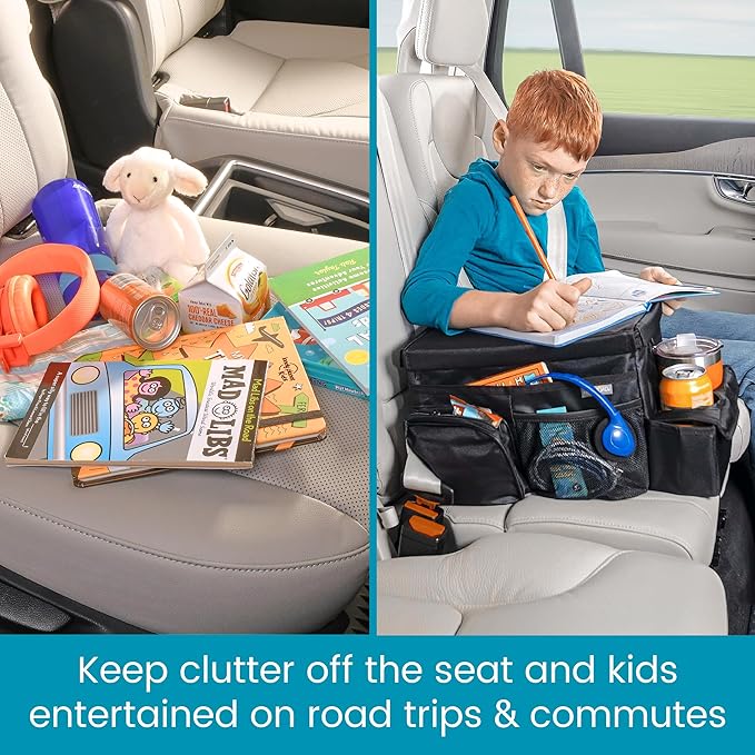 High Road CarHop Backseat Organizer for Kids and Passenger Seat Organizer for Adults - Car Seat Cooler with Cup Holders and Convertible Tray Lid