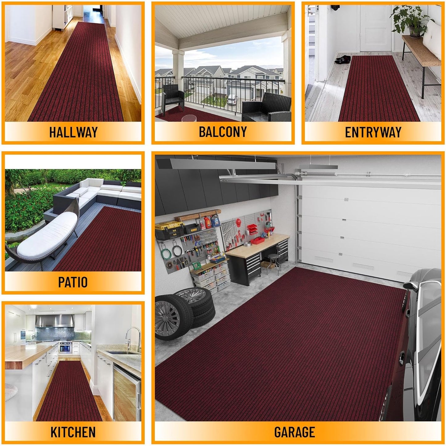 Ottomanson 2'7" x 12' Hallway Runner with Scraper Pile Extra Durable Non-Slip Rug Mat for Indoor & Outdoor Use - Ideal for Kitchen, Entryway, Patio & Garage - High-Traffic Carpet, Red