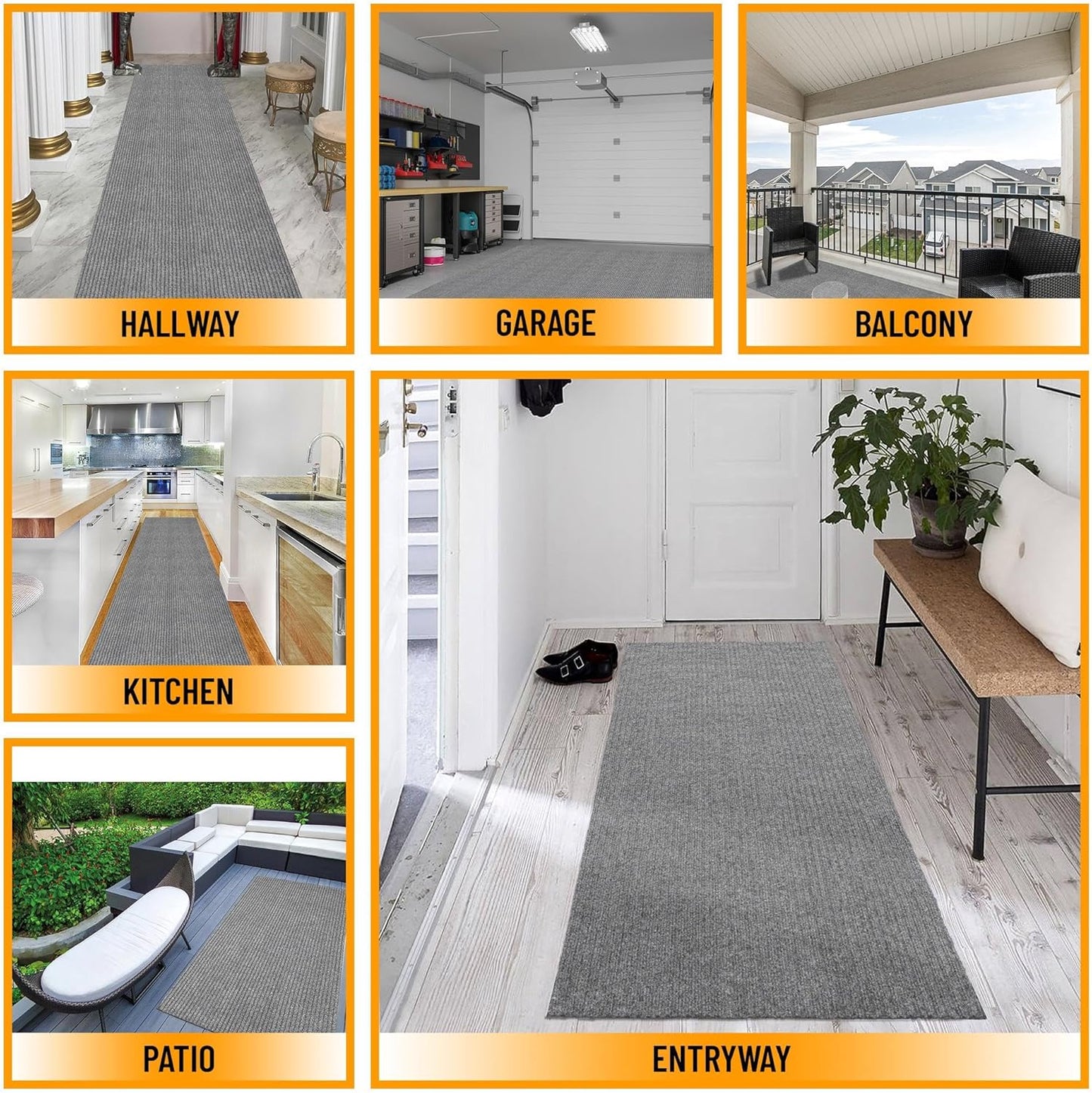 Ottomanson 6'6" x 2' Hallway Runner with Scraper Pile Extra Durable Non-Slip Rug Mat for Indoor & Outdoor Use - Ideal for Kitchen, Entryway, Patio & Garage - High-Traffic Carpet, Gray