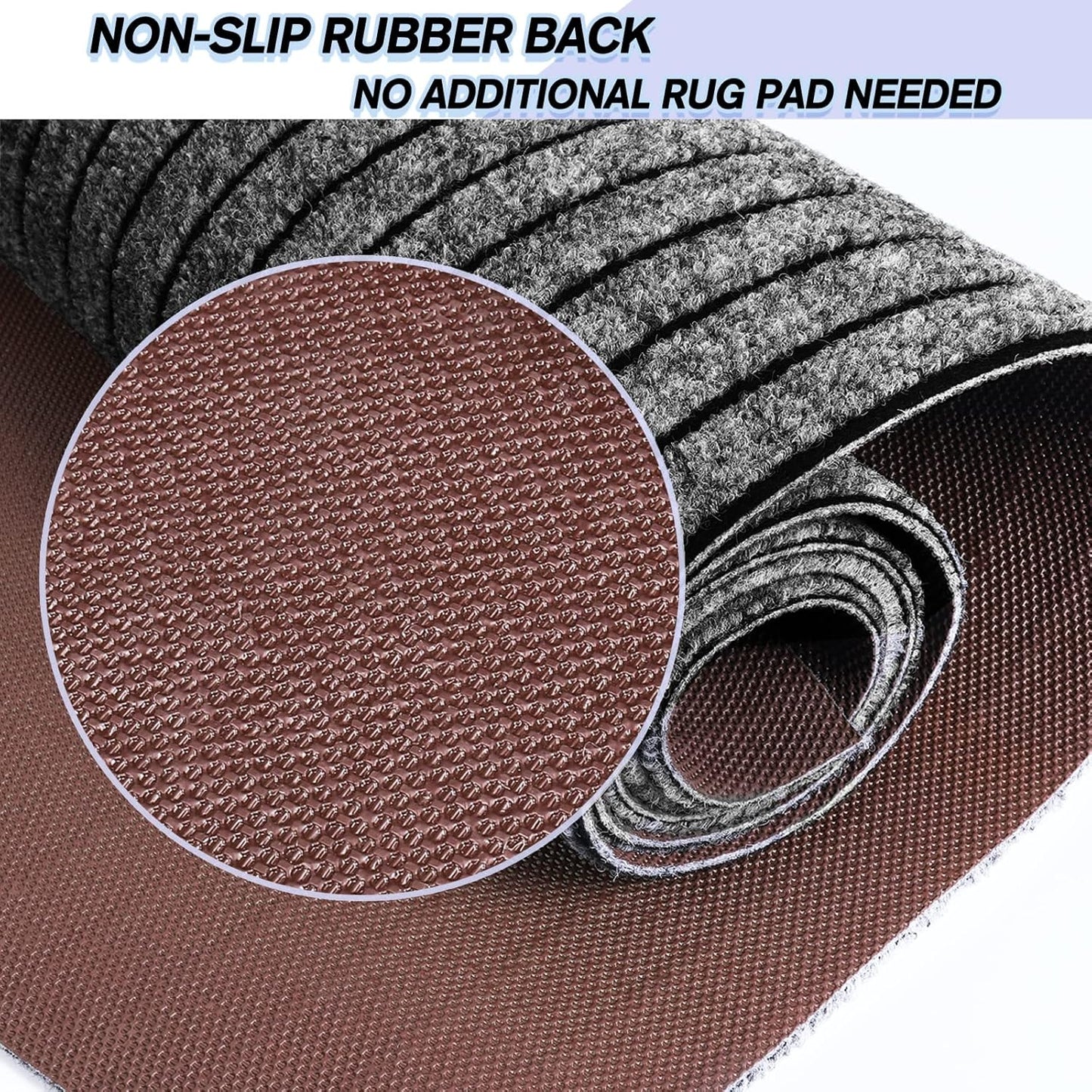 Custom Size Backed Non-Slip Area Rugs Runner, Easy Clean, Waterproof Runner Rugs for Hallway Entryway, Kitchen, Laundry, 3FT x 60FT, Gray Stripe