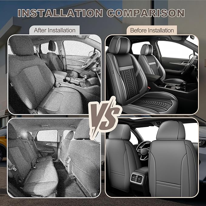TTX LIGHTING for Toyota RAV4 2013-2026 Seat Covers: Waterproof Leather Seat Protector with Airbag Compatible (2 Front Seats,Black&Gray)