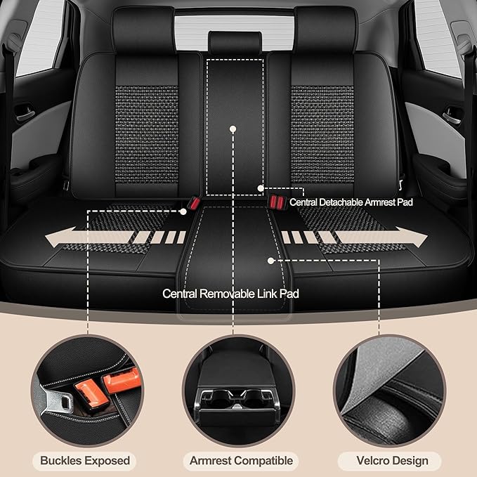 TTX LIGHTING for Mitsubishi Outlander 2007-2026 Car Seat Covers, Breathable Ice Silk & Leather Seat Protector, Cool & Anti-Sweat for Long Driving, Airbag Compatible, 5 Seats Full Set (Black)
