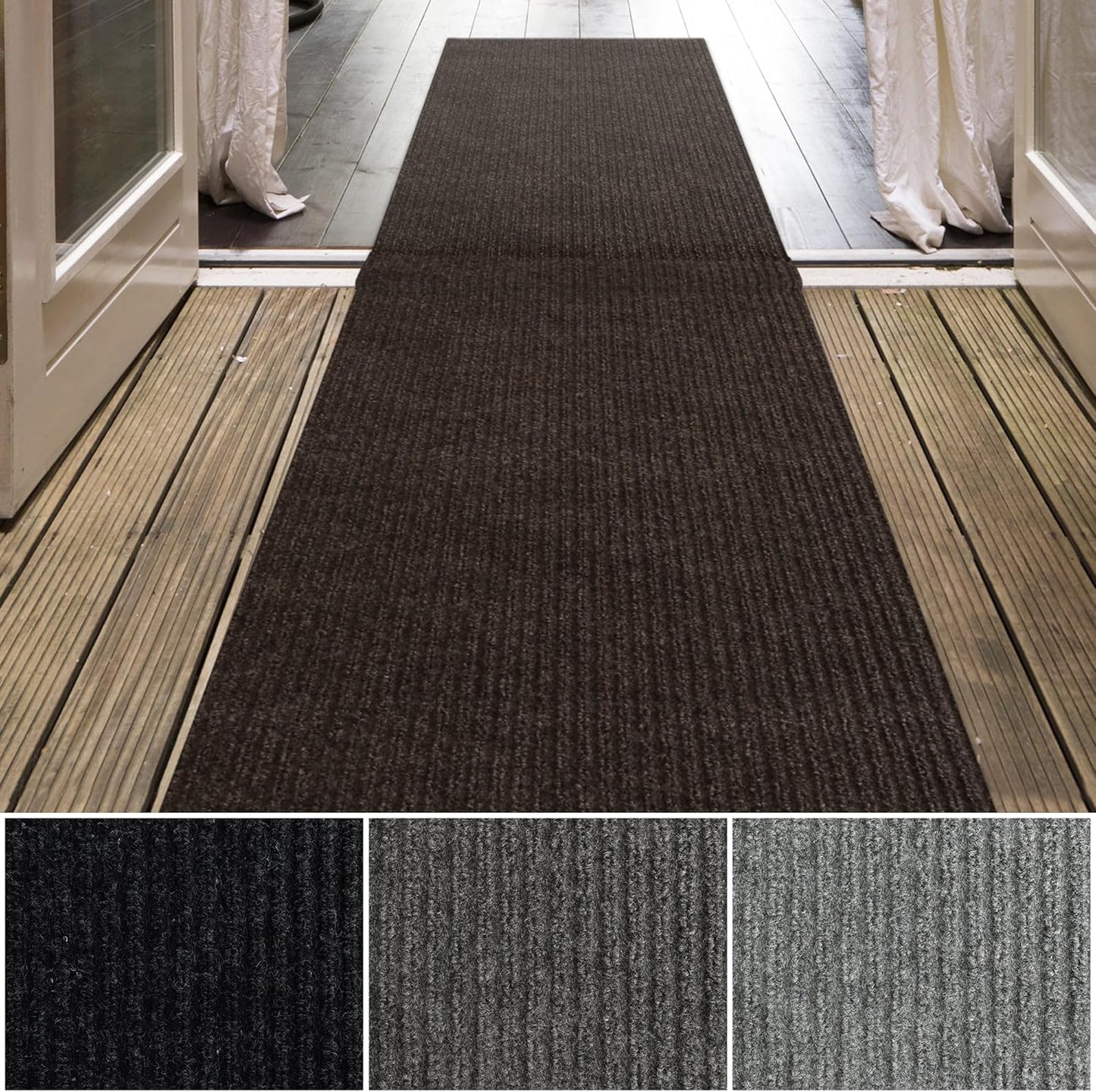 iCustomRug Spartan Weather Warrior Indoor/Outdoor Utility Ribbed Carpet Runner with Non-Slip Thermoplastic Rubber Backing, 3ft X 8ft in Brown