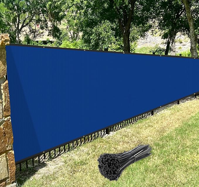 Windscreen4less Privacy Fence Screen Heavy Duty Windscreen Fencing Mesh Fabric Shade Net Cover with Brass Grommtes for Outdoor Wall Garden Yard Pool Deck, 8'x87' Blue