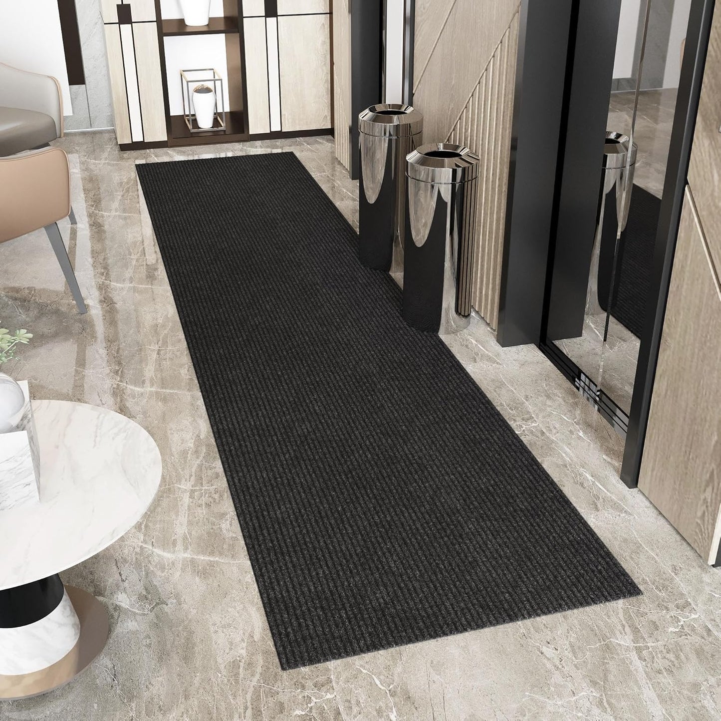 Ottomanson 2'7" x 22' Hallway Runner with Scraper Pile - Extra Durable Non-Slip Rug Mat for Indoor & Outdoor Use - Ideal for Kitchen, Entryway & Garage - High-Traffic Carpet, Black