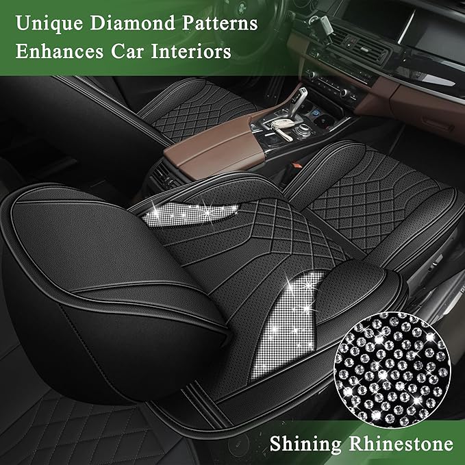 Bling Diamond Embroidered Seat Covers for Subaru Impreza 2012-2025 2026, Full Set 5 Seats, Sparkle Rhinestone Breathable Perforated Faux Leather Car Seat Covers for Women (Black)