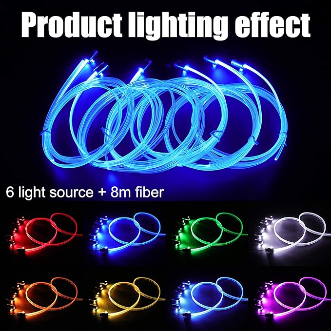 Car Ambient Lighting Optic Fiber 64 Colors Music Sound Active with APP Control Car Decorative Atmosphere Lighting Kit DC 12V 1W 8m