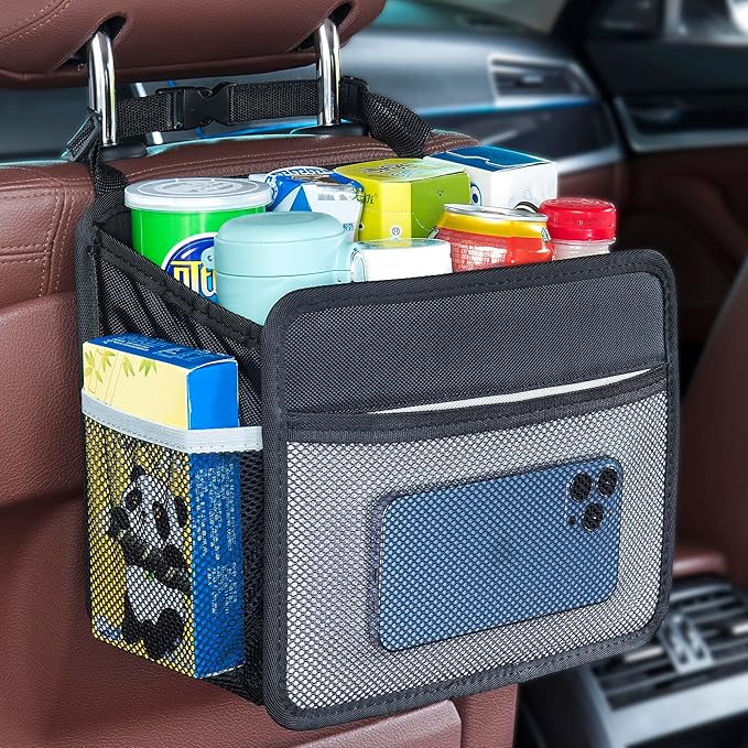 Car Back Seat Organizer and Storage Bag, Premium 1680D Oxford Cloth Collapsible Universal Hanging Car Seat Back Organizer for Kids & Adults