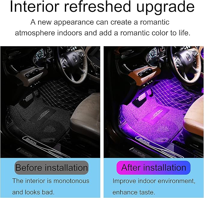 RGB Car Footwell Ambient Lighting Kit Car Charger + USB 16.7 Millions Colors Sound Active Music Sync APP Control Car Interior Multicolored Footwell Atmosphere Light 12V