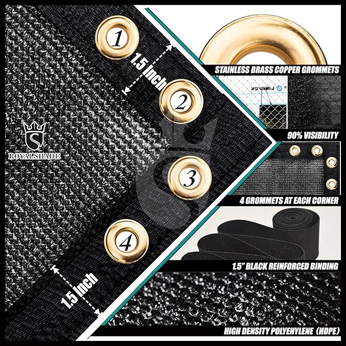 Royal Shade Custom Size 5' x 95' Black Fence Privacy Screen Windscreen Cover Netting Mesh Fabric Cloth - Cable Zip Ties Included (We Make Custom Size)