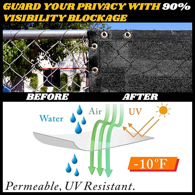 Royal Shade Custom Size 5' x 84' Black Fence Privacy Screen Windscreen Cover Netting Mesh Fabric Cloth - Cable Zip Ties Included (We Make Custom Size)